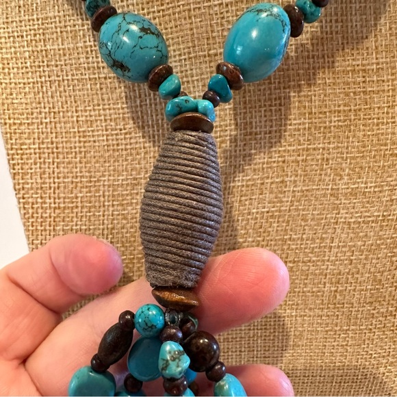 Coldwater Creek Boho Statement Necklace Faux Turquoise-dyed howlite stone lariat - Picture 6 of 13